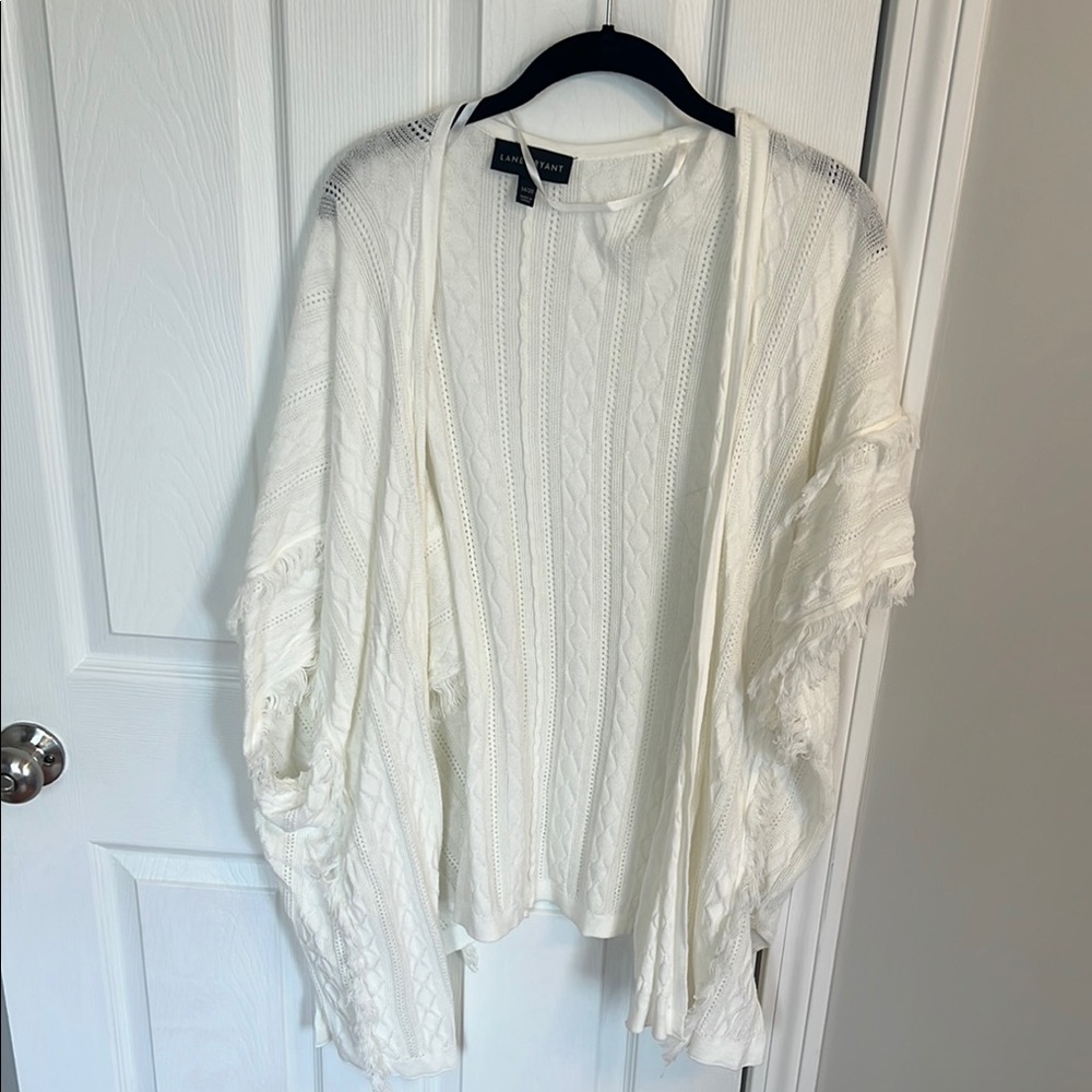 Vince Camuto White Open Knit Cardigan with Batwing Sleeves